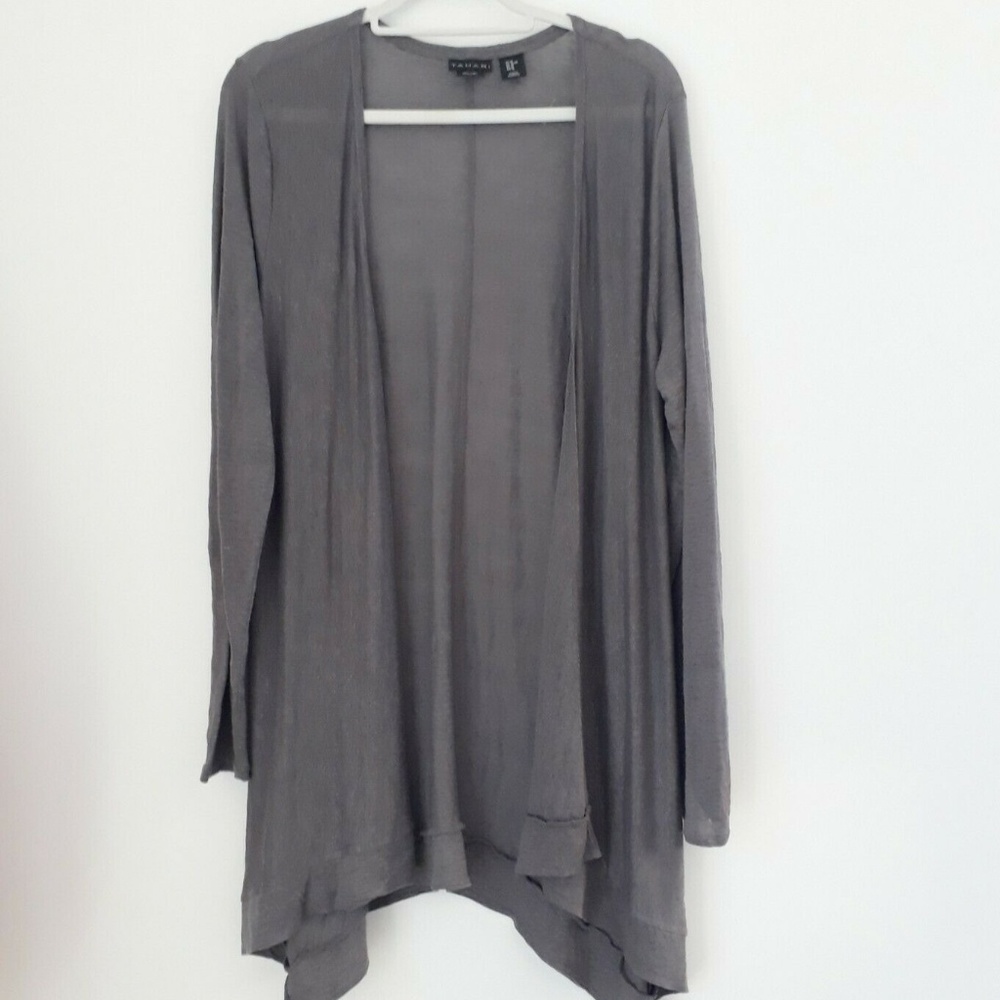 Tahari Open Front Long Linen Cardigan XL